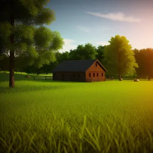 Rural Barn Surrounded by Lush Green Fields