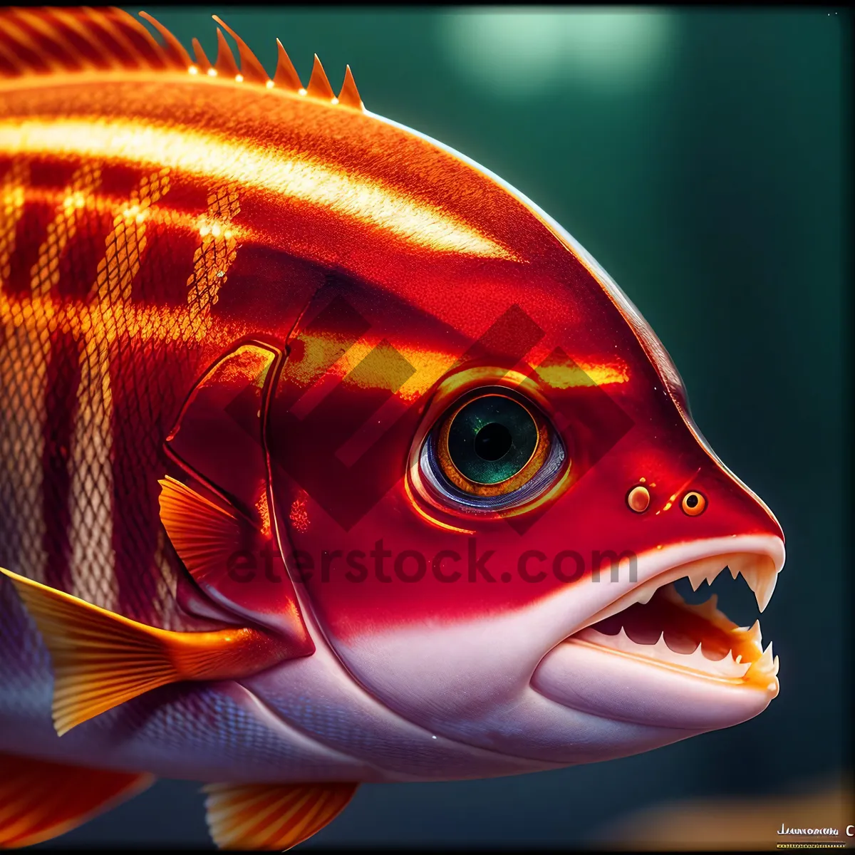 Picture of Colorful Tropical Snapper Swimming in Seawater