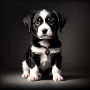 Adorable purebred black puppy sitting with collar