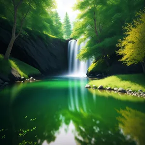 Tranquil Forest Stream Cascading through Lush Greenery