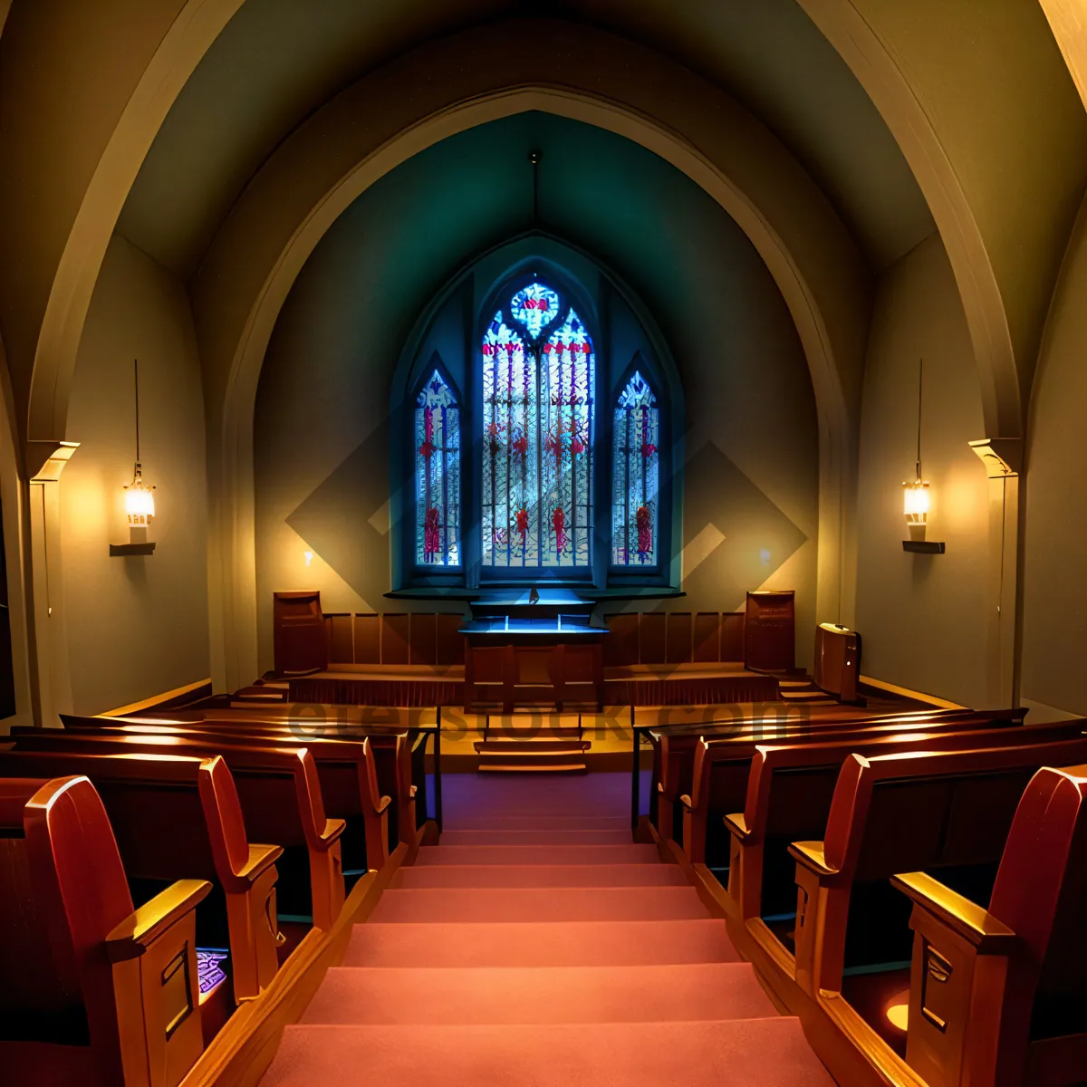 Picture of Ancient Catholic Cathedral's Majestic Interior with Historic Altar