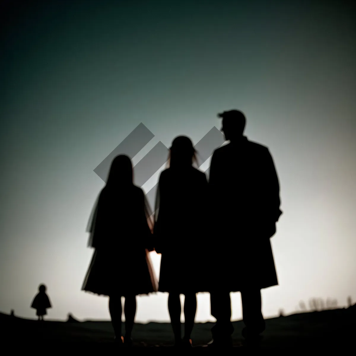 Picture of Black silhouette of a business team cheering newlywed bride