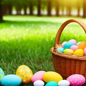 Colorful Easter Basket Filled with Sweet Fruit and Candy