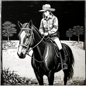 Sporting Rider on Horseback with Saddle and Whip