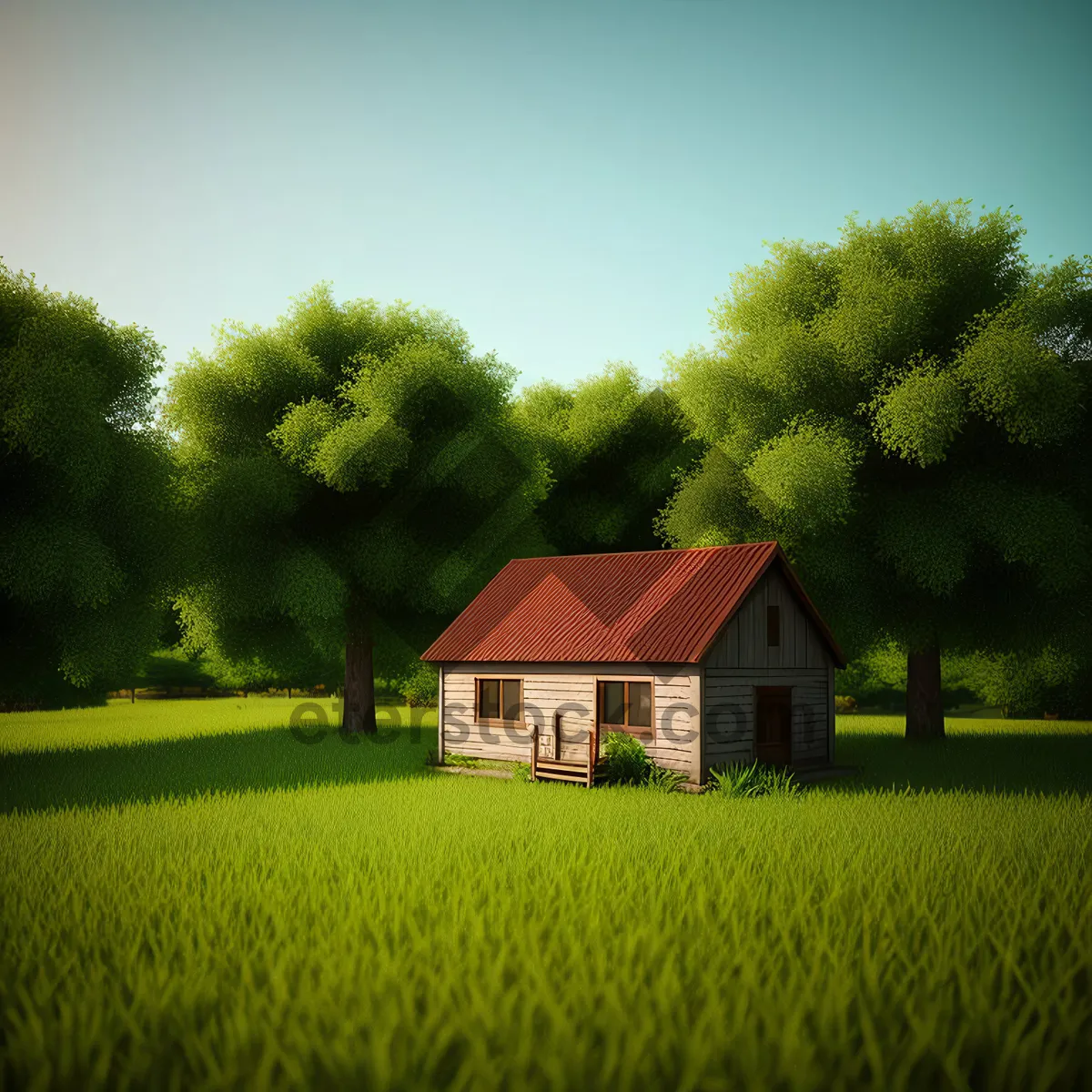 Picture of Rural Farm Landscape with Barn and Rolling Fields