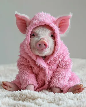 Adorable piglet toy in pink farm setting