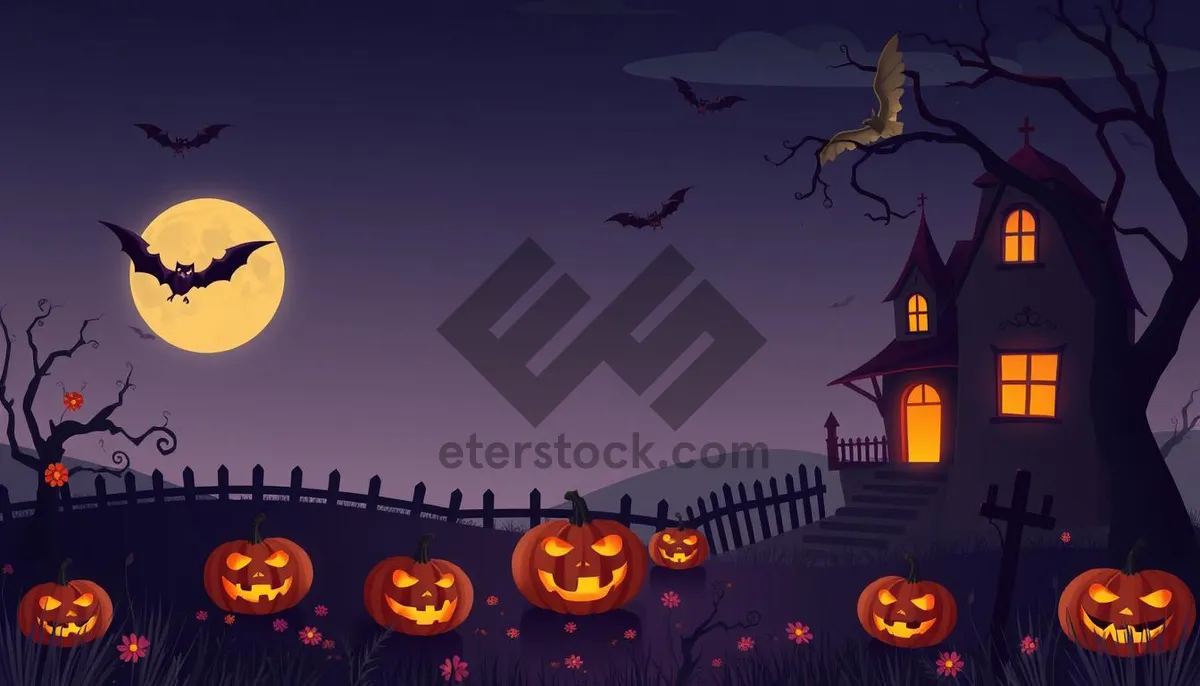 Picture of Dark Halloween Night with Silhouetted Pumpkins
