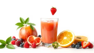 Refreshing orange juice with sliced lemon and ice