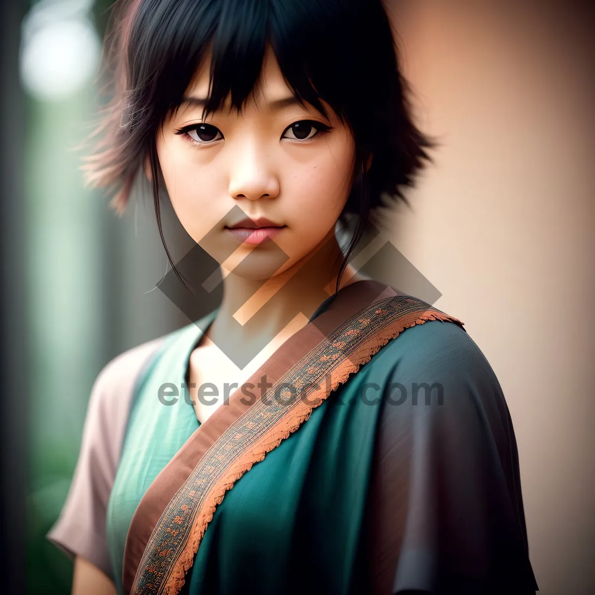 Picture of Smiling Businesswoman in Elegant Kimono Robe