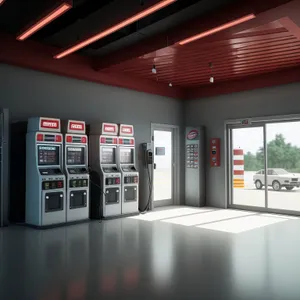 Modern 3D vending machine in a sleek cafeteria