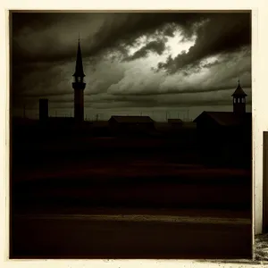 Serenity in the Sunset: Skyline Silhouette with Billboard