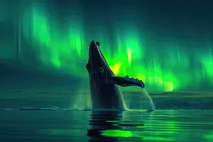 Silhouette of Killer Whale in Ocean at Night