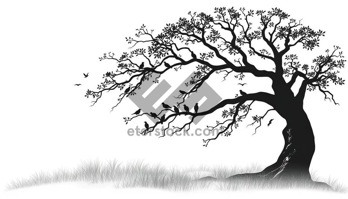Picture of Black Oak Tree Silhouette Graphic Design Art