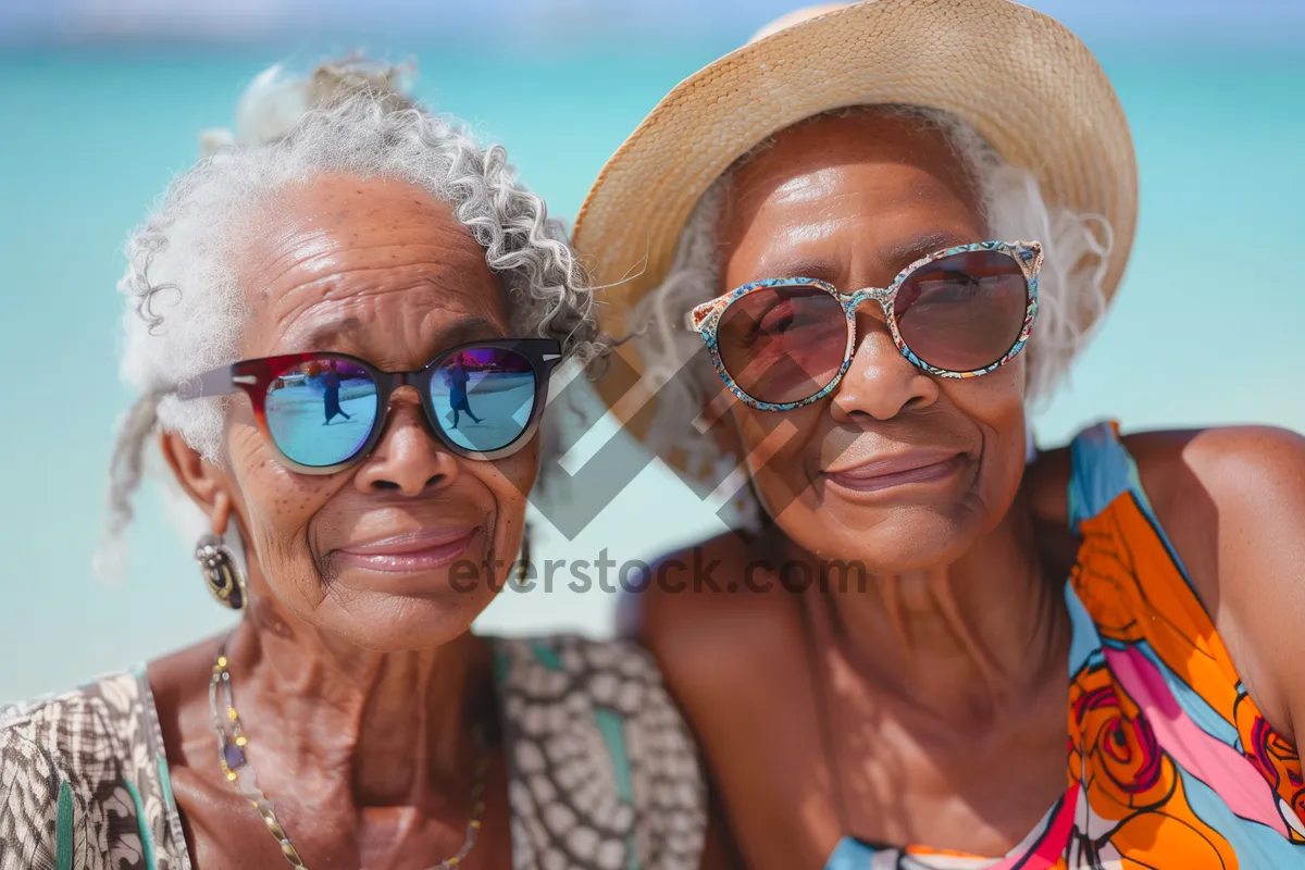 Picture of Happy couple enjoying summer beach vacation together at sunset