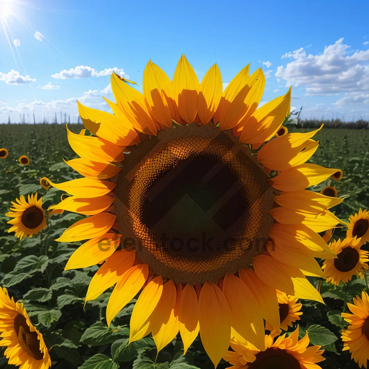Picture of Bright Yellow Sunflower Blossom in Vibrant Summer Field