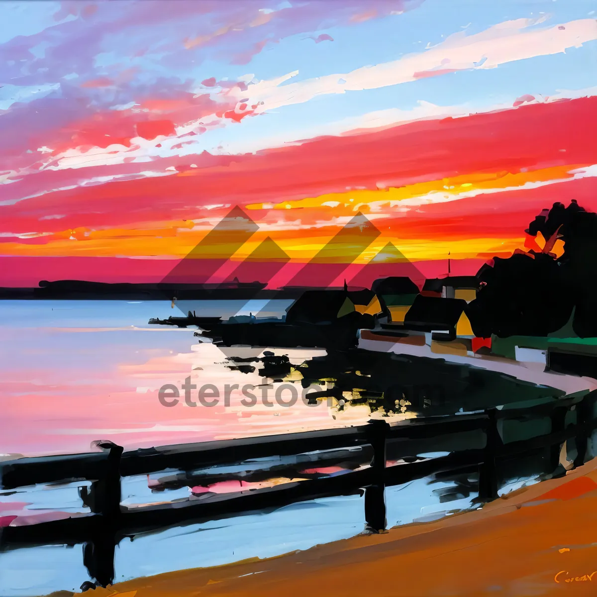 Picture of Vibrant Sunset Over Coastal Horizon