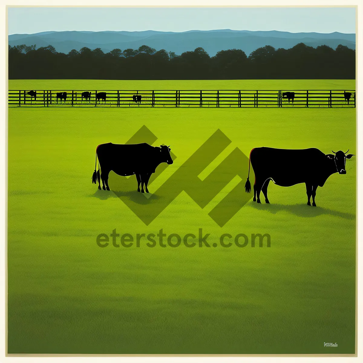 Picture of Scenic Rural Meadow with Grazing Horses and Cows