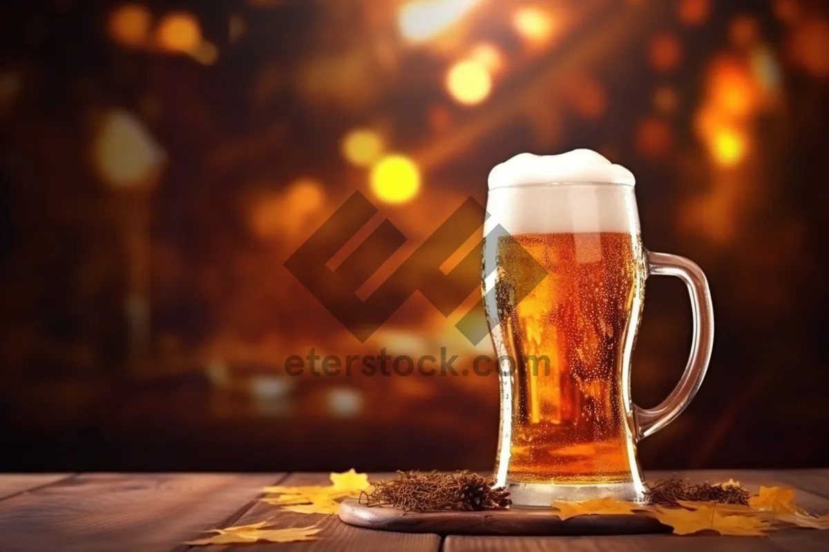 Picture of Golden beer in a clear glass mug.