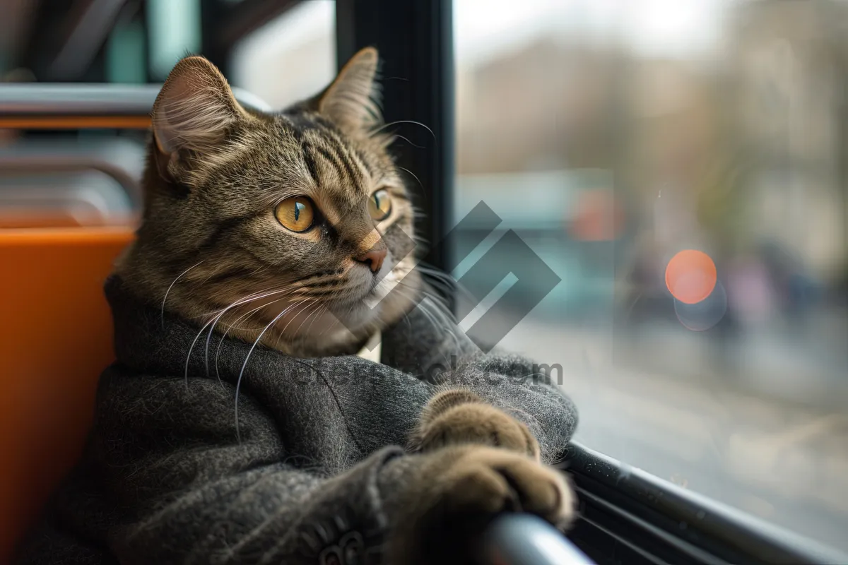 Picture of Adorable tabby cat with fluffy fur and whiskers