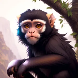 Adorable Primate Face with Expressive Eyes and Elegant Fur
