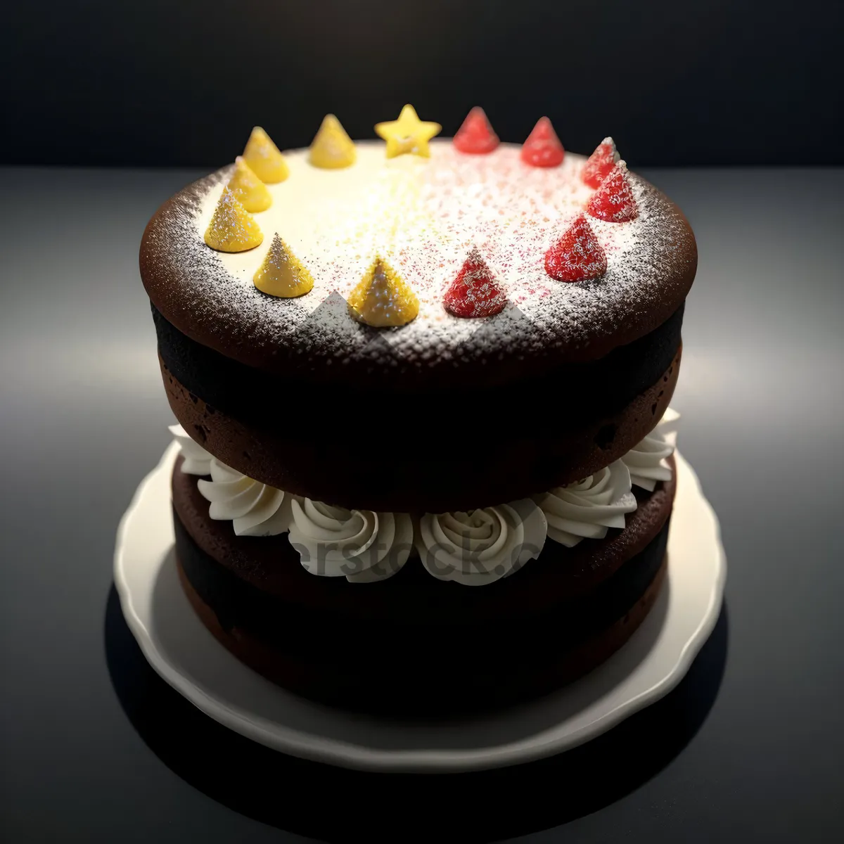 Picture of Pink birthday cupcake with chocolate frosting and candle.