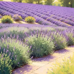 Lavender Shrub in Purple Flower Field