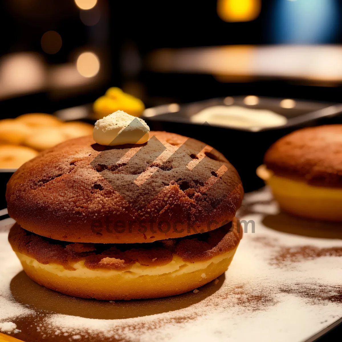 Picture of Delicious breakfast pastry with cream and coffee