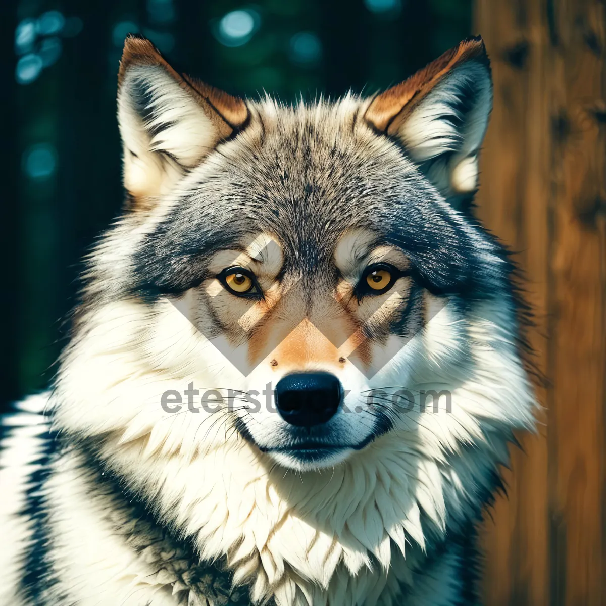 Picture of Furry Malamute's Fiery Gaze: Majestic Canine in Captivating Portrait