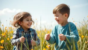 Cheerful boy playing with pinwheel in the park