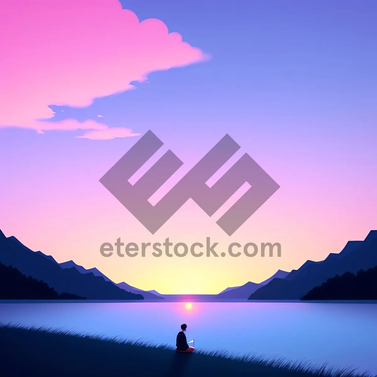 Picture of Golden Horizon: Captivating Summer Sunset Over Mountain Range