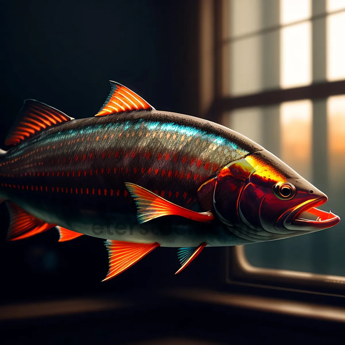 Picture of Tropical Aquarium Fish with Vibrant Orange Fin