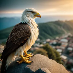 Bald Eagle Soaring with Piercing Yellow Eyes