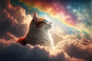 Cute domestic cat in the sky fluffy fur.