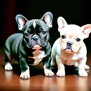 Adorable wrinkled Bulldog puppy sitting with a cute expression