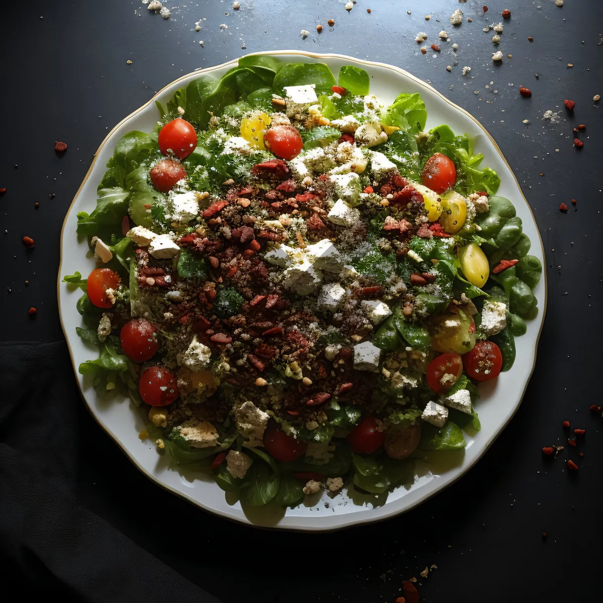 Picture of Healthy vegetarian salad bowl with black beans and peppers