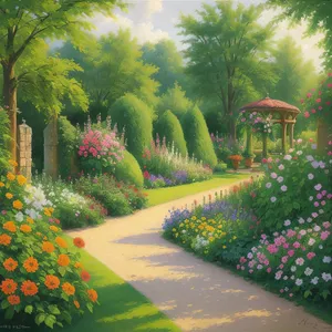 Serenity in the Park: Tranquil Summer Landscape with Diverse Flora