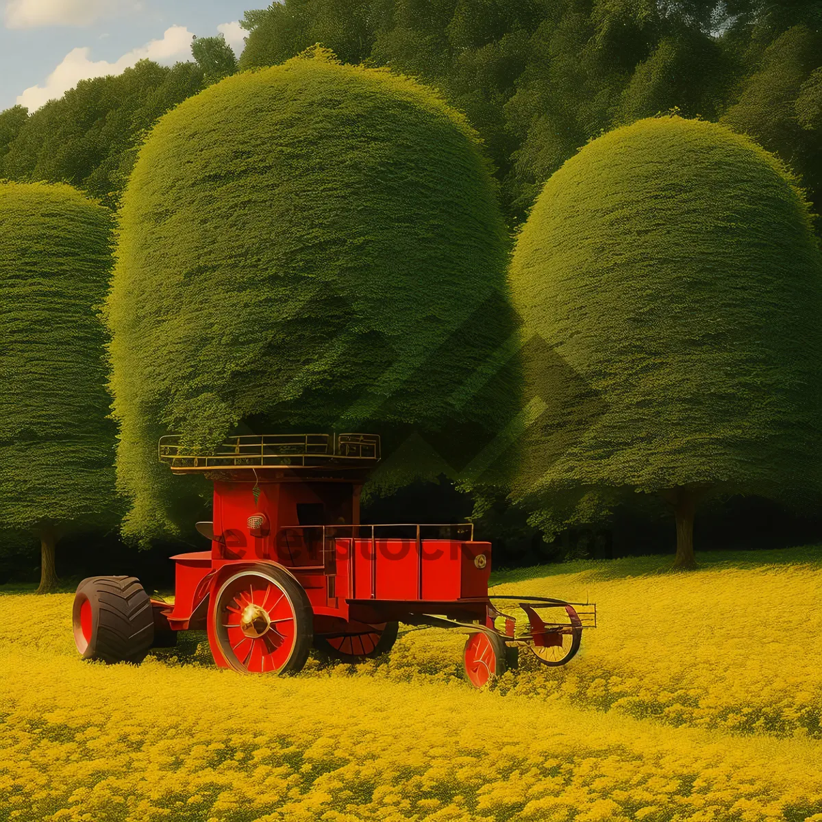 Picture of Golden Harvest of Summer: A Field of Wheat Bales in the Countryside.