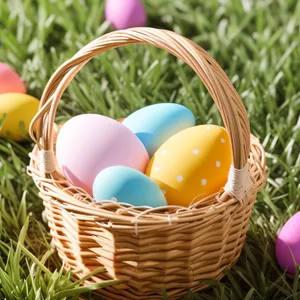 Colorful Easter Egg Basket with Yellow Eggs