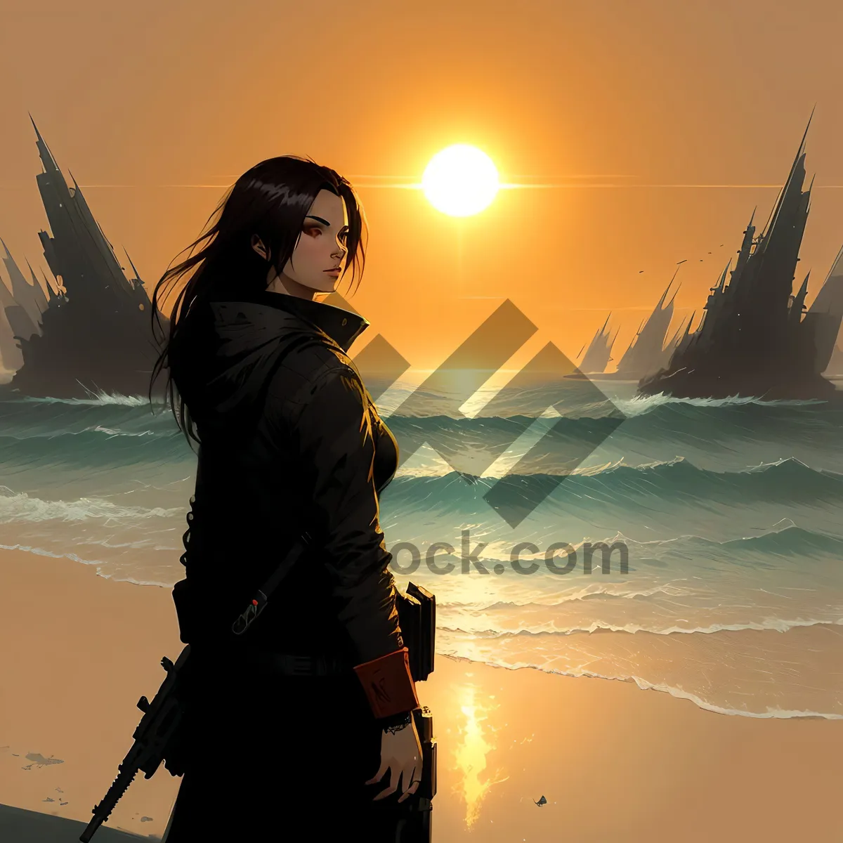 Picture of Sunset Fisherman on the Beach