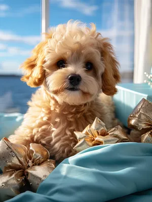 Cute Brown Terrier Puppy Sitting in Studio Portrait