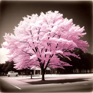 Pink Crape Myrtle Blossom in Garden Landscape