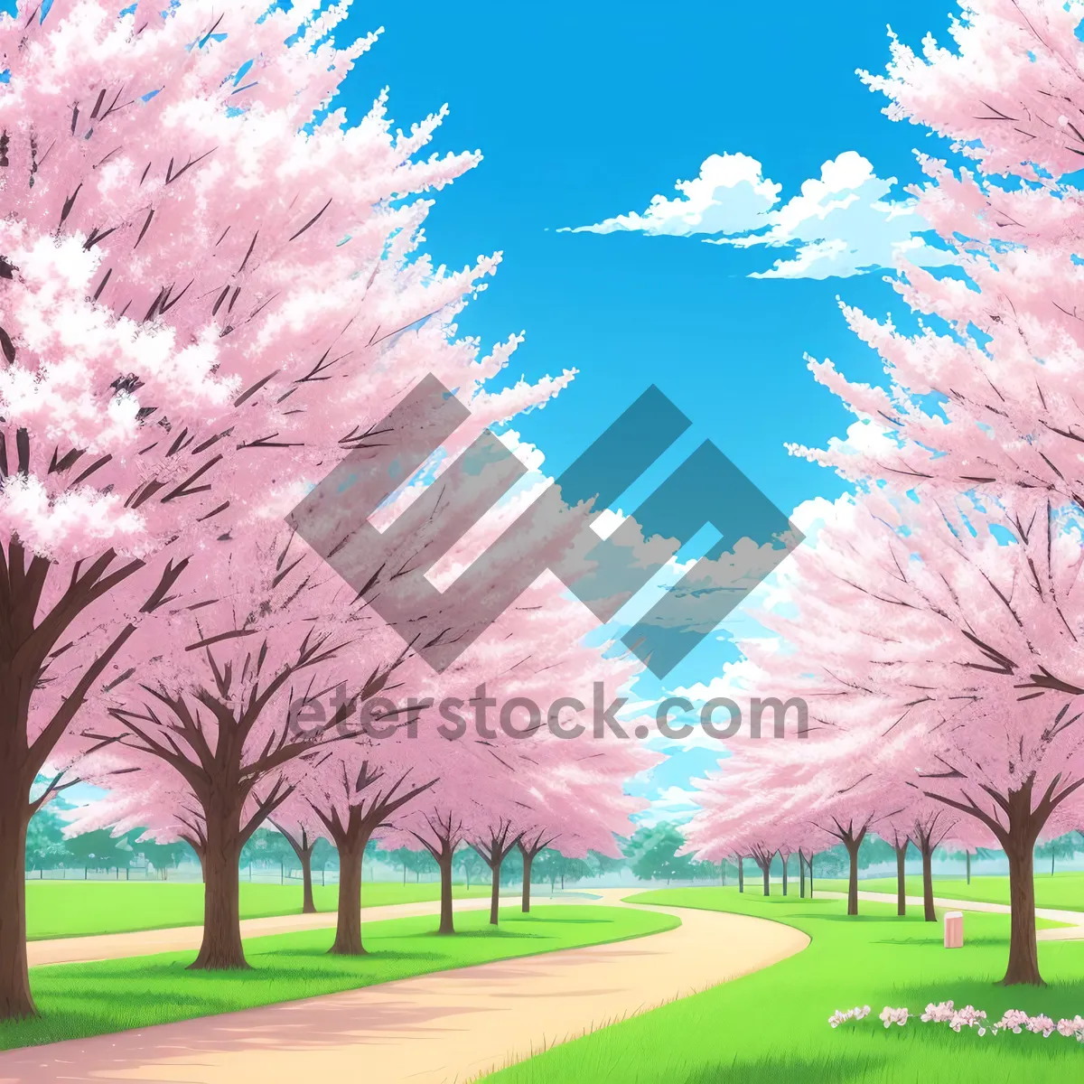 Picture of Vibrant Spring Landscape with Oak Tree and Clear Sky