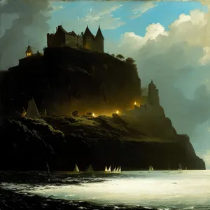Sunset over Majestic Coastal Castle