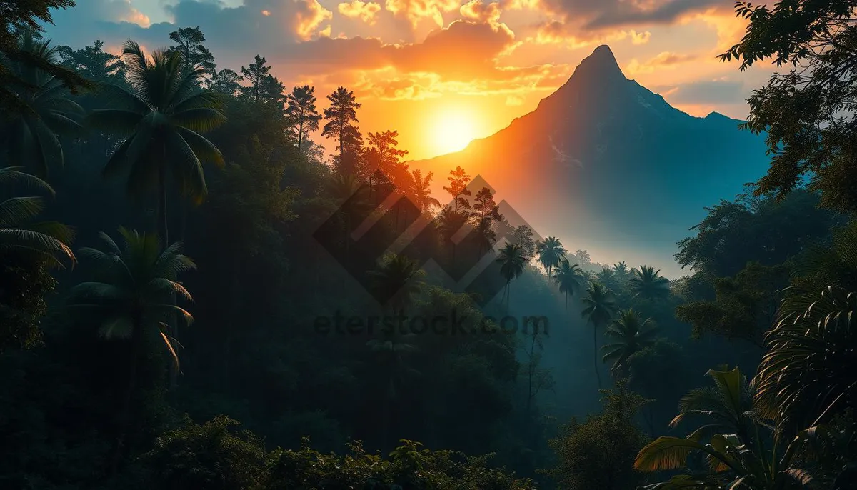Picture of Golden sunset over mountain park landscape