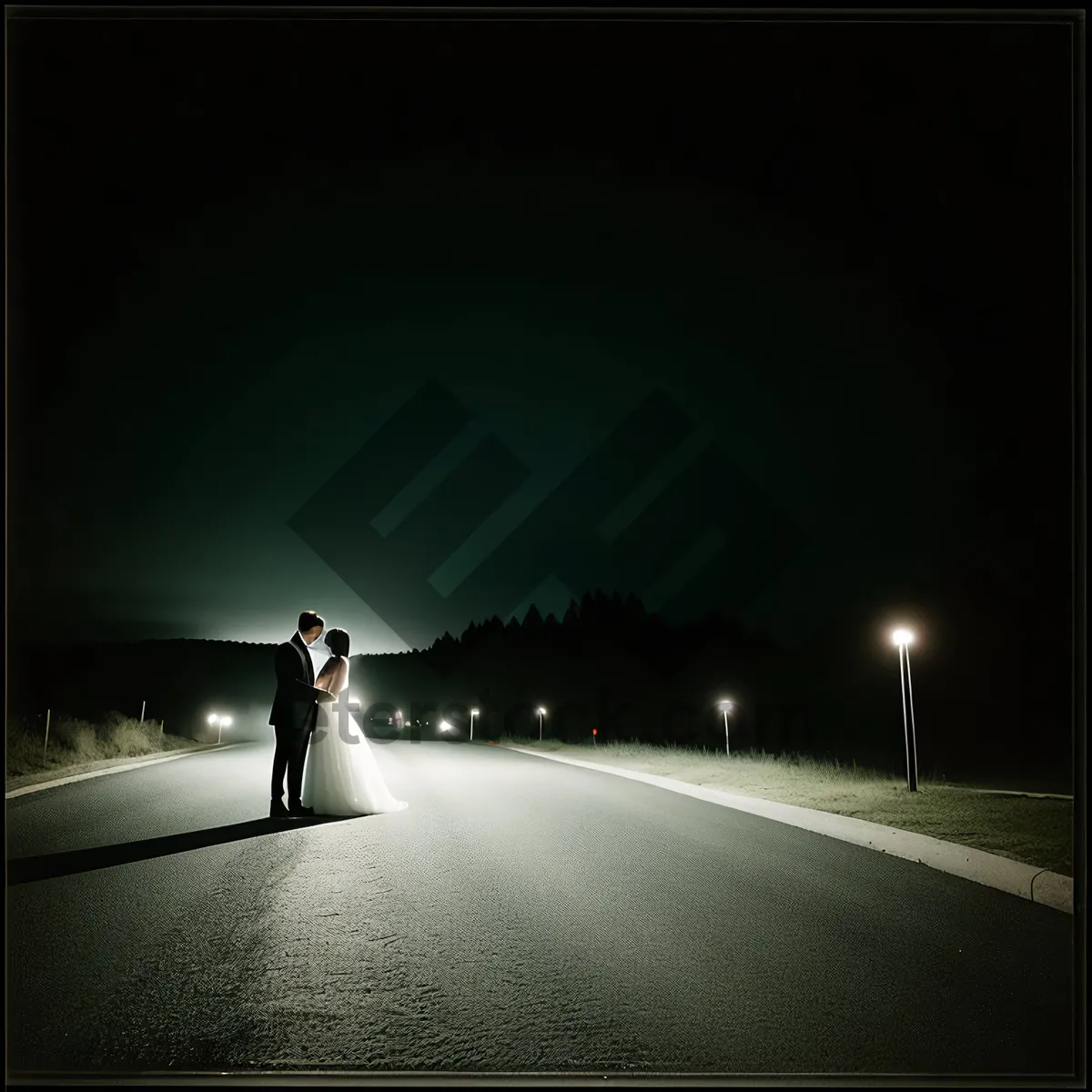 Picture of Urban Night Highway with Streetlights and Traffic