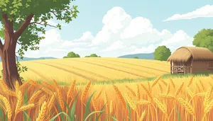 Sunlit Wheat Fields in Summer Countryside Landscape