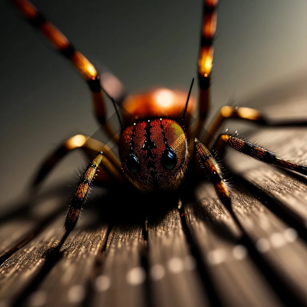 Picture of Garden Spider web with Harvestman in close view