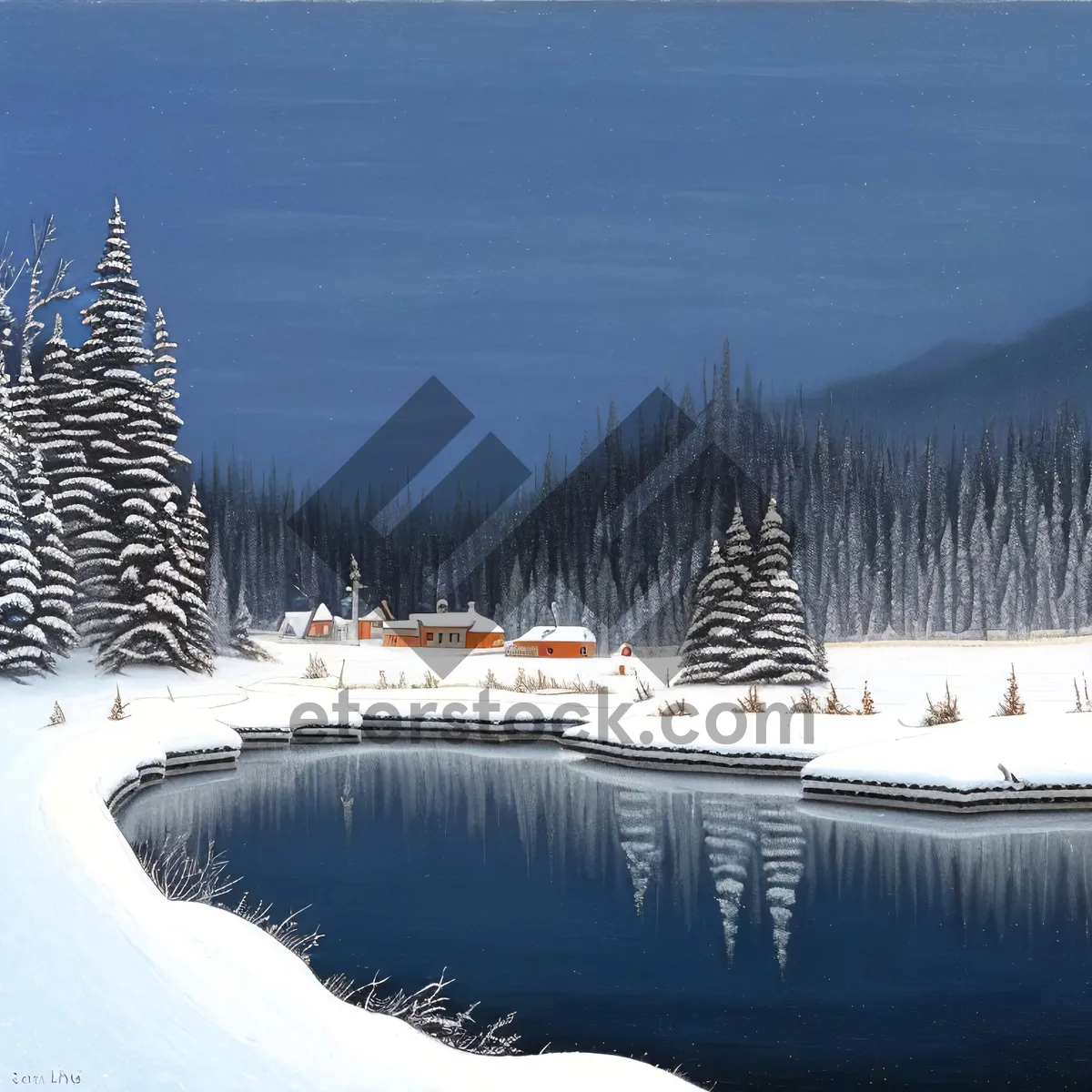 Picture of Snowy Winter Seascape Vacation with Vessel
