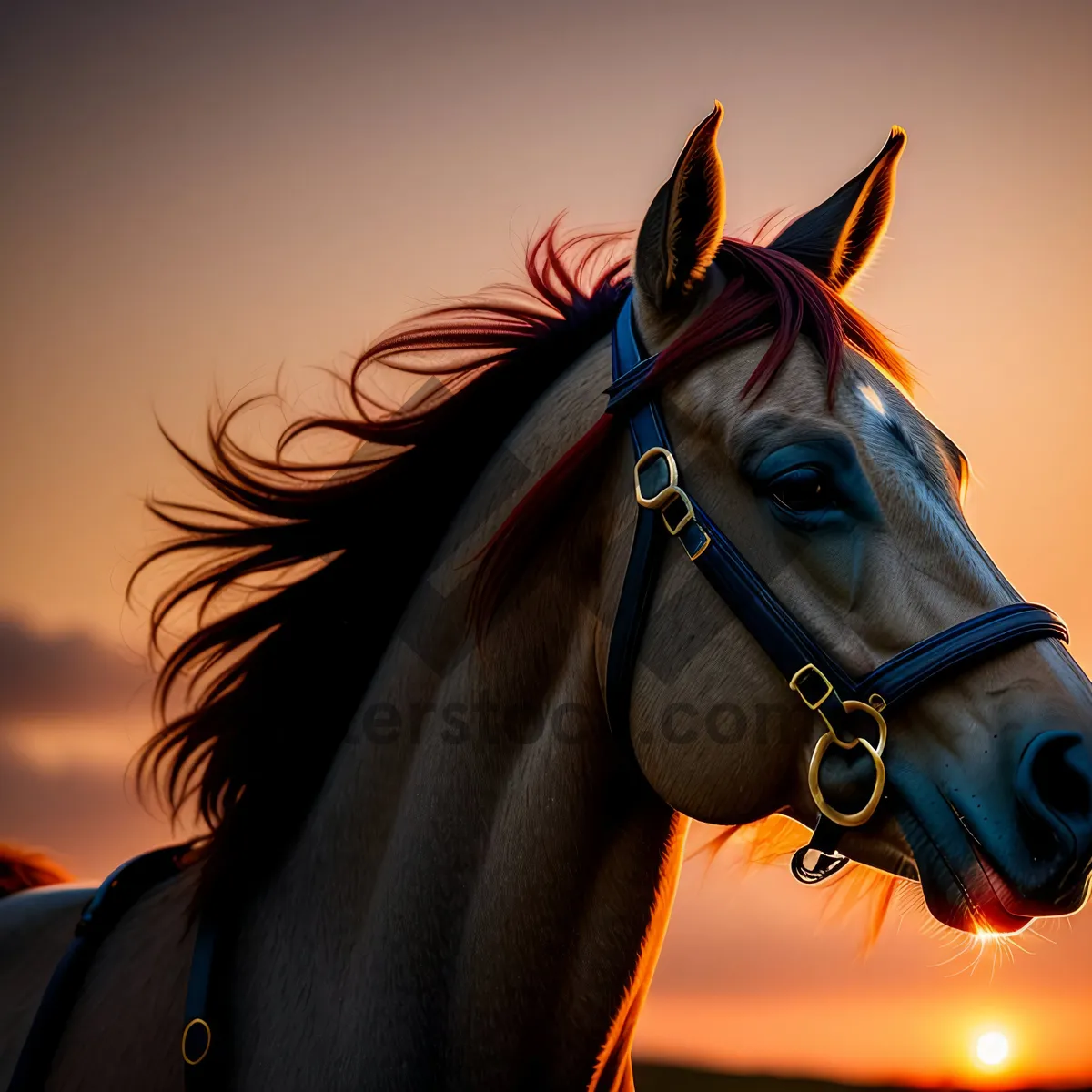 Picture of Thoroughbred Stallion with Brown Mane in Equestrian Gear