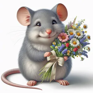 Fluffy gray rat with whiskers and cute nose